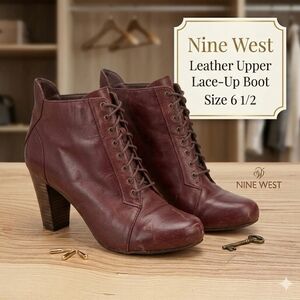 Nine West leather upper lace up boot size 6 and 1/2. Blood red